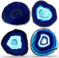 bedrock blue agate coasters for drinks - set of 4 - brazilian geode decor - (4-4.5 inch blue) logo