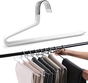 img 4 attached to 👖 10 Pack of PJJXMY Pants Slack Trousers Hangers - Space Saving Metal Hangers, Slim and Durable with Anti-Rust Chrome Finish, Easy-Slide Open Ended Design for Pants, Jeans, Skirts, Slacks Etc (White Heavy Duty)