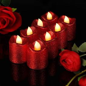 img 4 attached to 🕯️ 12 Glitter Votive LED Tea Lights Candles – Flameless Battery Operated Candles for Gold Party Decorations, Centerpiece Tables, Wedding, Christmas, Anniversary (Glitter Red)