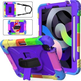 img 4 attached to AVAKOT Purple iPad Air 4th Generation Case 10.9 Inch/ iPad Pro 11 Case - 📱 Shockproof Durable Silicone Rugged Protective Cover with Pencil Holder, Stand, Handle, Hand Strap, and Shoulder Strap