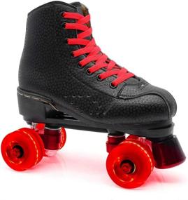 img 4 attached to Premium PU Leather Double Row High Top Roller Skates for Women - Perfect for Indoor/Outdoor Quad Skating