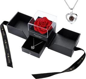img 4 attached to 🌹 Romantic Eternal Christmas Rose Gift for Her - Real Preserved Rose with Love You Necklace in Rose Gift Box. Handmade Fresh Rose Gift for Birthday, Anniversary, Mother's Day, Christmas (Red)
