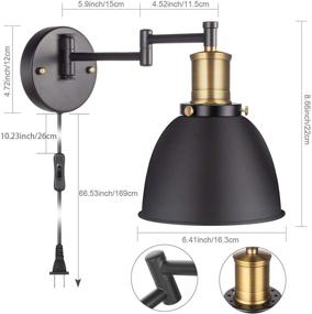 img 3 attached to 🏭 Industrial Swing Arm Wall Lamp with Plug-in Cord, Bronze and Black Paint Finish, E26 Base, 1-Light