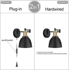 img 2 attached to 🏭 Industrial Swing Arm Wall Lamp with Plug-in Cord, Bronze and Black Paint Finish, E26 Base, 1-Light