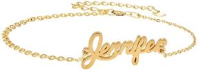 img 4 attached to AIJIAO Custom Name Bracelets & Name Anklets - Personalized Stainless Steel Gold Plated Jewelry