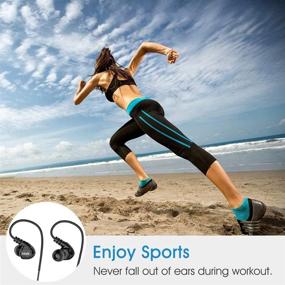 img 3 attached to 🎧 Wireless Fitness Earbuds, E260 Stereo Bass Sweatproof Earhook Headphones with Mic and Remote, Over Ear Noise Isolating Jogging Earbuds for Running Exercise Gym Workout, Black