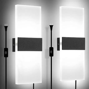 img 4 attached to 💡 Contemporary LED Wall Sconce Set: 12W Modern Plug-in Wall Lamp with Acrylic Light, On/Off Switch, and 6FT Cord - Indoor Lighting Solution