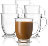 ☕ dishwasher safe kook glass coffee mugs with handles - clear tea cups for hot beverages - latte, irish coffee, cappuccino, and espresso - large 15 oz set of 6 logo