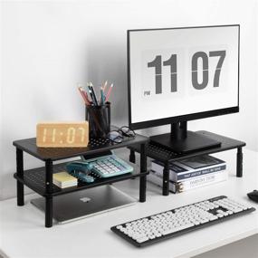 img 3 attached to 🖥️ LORYERGO Monitor Riser Stand - Adjustable Computer Stand with Storage - 2 Pack