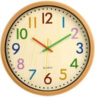 🕘 vreaone silent kids wall clock: colorful 12 inch non-ticking quartz decorative clock for children's nursery, bedroom, school classroom - battery operated logo