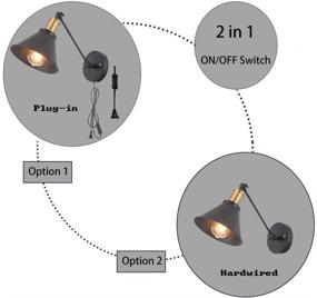 img 2 attached to 💡 YILYNN Industrial Swing Arm Wall Lights Plug in Cord - Vintage Simplicity Black Finish Metal Wall Lamp Set of 2