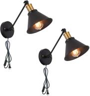 💡 yilynn industrial swing arm wall lights plug in cord - vintage simplicity black finish metal wall lamp set of 2 логотип