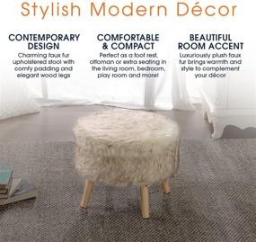 img 2 attached to 🪑 Cheer Collection 17-Inch Round Ottoman: Luxurious Tan Wolf Faux Fur Foot Stool with Wooden Legs – Super Soft and Stylish