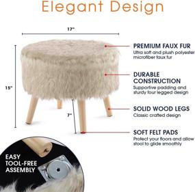 img 1 attached to 🪑 Cheer Collection 17-Inch Round Ottoman: Luxurious Tan Wolf Faux Fur Foot Stool with Wooden Legs – Super Soft and Stylish