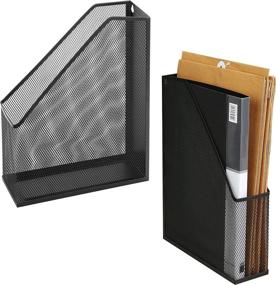 img 4 attached to Stylish Wire Mesh Document Rack, Magazine and File Holder - Set of 2, Black