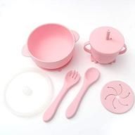 🍼 silicone suction baby bowls with leak-proof lids and soft spoon fork - self-training feeding bowl for toddlers, kids, and babies (pink) logo