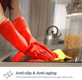 img 1 attached to Reusable Waterproof Rubber Gloves 3-Pack for Kitchen Cleaning and Household Dishwashing