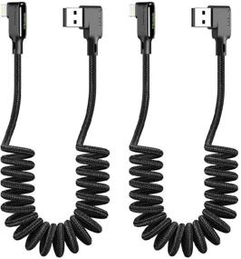 img 4 attached to 🔌 [2 Pack] Mcdodo 90 Degree Retractable LED Coiled Cord Nylon Braided Sync Charge USB Data 6FT/1.8M Cable - Compatible with New Phone Models (90° 2 Pack Black, 6FT/1.8M)