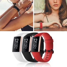 img 1 attached to 📱 Ремешки COLAPOO Charge 3: 3-пак силиконовых ремешков для Fitbit Charge 3/4 - черный, белый и красный (маленький)