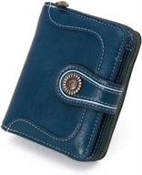 👛 rfid blocking genuine leather women's wallet with id window in blue - compact size logo