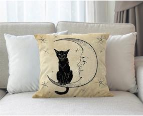 img 3 attached to 🌙 Moslion Cats Moon Throw Pillow Cover: Black Cat Sitting on the Moon Face Star Cotton Linen Cushion Cover for Sofa, 18x18 Inch, Light Brown