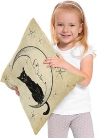 img 2 attached to 🌙 Moslion Cats Moon Throw Pillow Cover: Black Cat Sitting on the Moon Face Star Cotton Linen Cushion Cover for Sofa, 18x18 Inch, Light Brown