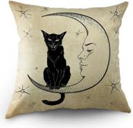 🌙 moslion cats moon throw pillow cover: black cat sitting on the moon face star cotton linen cushion cover for sofa, 18x18 inch, light brown logo