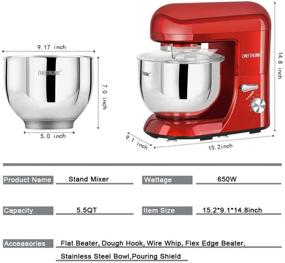 img 2 attached to Improved CHEFTRONIC Stand Mixer SM-986 with Tilt-head Design | 120V/650W | 5.5qt Stainless Steel Mixing Bowl | 6-Speed Kitchen Electric Mixer | Includes Flex Edge Beater, Flat Beater, Dough Hook, Wire Whip, and Splash Guard