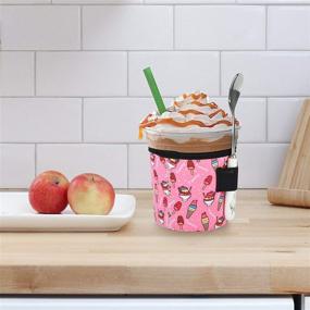 img 2 attached to 🍦 Ice Cream and Leopard Pattern Pint Size Neoprene Ice Cream Sleeves - 2 Pack with Spoon Holder Cover