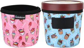 img 4 attached to 🍦 Ice Cream and Leopard Pattern Pint Size Neoprene Ice Cream Sleeves - 2 Pack with Spoon Holder Cover