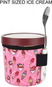 img 3 attached to 🍦 Ice Cream and Leopard Pattern Pint Size Neoprene Ice Cream Sleeves - 2 Pack with Spoon Holder Cover