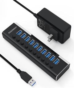 img 4 attached to 🔌 Rosonway Aluminum 10 Port USB 3.0 Powered Hub with Individual On/Off Switches - Ultimate USB Splitter for Efficient Data Transfer