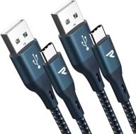 rampow fast charging usb c cable [6.5ft, 2-pack, qc 3.0] - durable nylon braided usb type c cable - 3a samsung charger cable for galaxy s9/s10/s20/s8/note 9/10, lg g7/v20 and more - navy blue logo