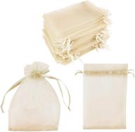 🎀 100 pack of ivory sheer drawstring organza bags - perfect for wedding, party decorations, arts & crafts gifts - 5x7 inch mini size logo