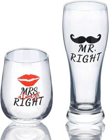 img 3 attached to Mr. Right & Mrs. Always Right Beer and Wine Glass Gift Set: Funny Wedding and Engagement Gift for Couples