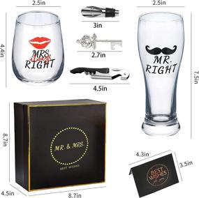 img 2 attached to Mr. Right & Mrs. Always Right Beer and Wine Glass Gift Set: Funny Wedding and Engagement Gift for Couples