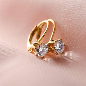 img 2 attached to 💎 Women's Girls' Hypoallergenic Jewelry Gifts - Round Cut Cubic Zirconia Dangle Earrings, 14K Gold Plated Leverback Drop Earrings