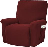 🛋️ seltaon super stretch recliner covers 4-piece set with pockets | sofa cover recliner chair covers | slipcover furniture protector featuring soft thick jacquard fabric, anti-slip design, and washable properties logo