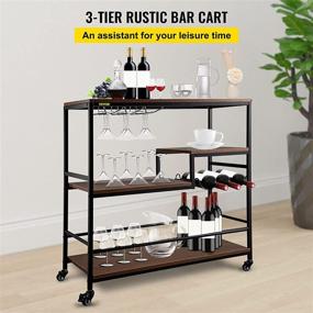 img 3 attached to 🍷 VEVOR Bar Serving Cart with Wine Rack & Glass Holders - 4-Tier Industrial Design, 35.4 x 15.7 x 37.4 inches - Home & Restaurant Bar Cart on Wheels - Brown Glass Bar Cart for Stylish Serving