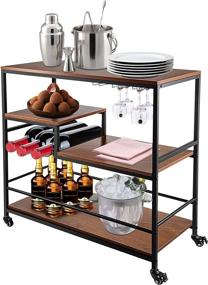 img 4 attached to 🍷 VEVOR Bar Serving Cart with Wine Rack & Glass Holders - 4-Tier Industrial Design, 35.4 x 15.7 x 37.4 inches - Home & Restaurant Bar Cart on Wheels - Brown Glass Bar Cart for Stylish Serving