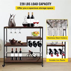 img 2 attached to 🍷 VEVOR Bar Serving Cart with Wine Rack & Glass Holders - 4-Tier Industrial Design, 35.4 x 15.7 x 37.4 inches - Home & Restaurant Bar Cart on Wheels - Brown Glass Bar Cart for Stylish Serving