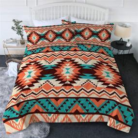 img 4 attached to BlessLiving King Size Comforter Set, Orange Turquoise Native American Bedding, Indian Aztec Tribal Pattern Printed, Soft & Cozy, Machine Washable (3pcs)