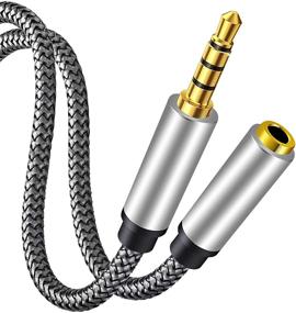 img 4 attached to 🔌 15Ft Male to Female Audio Cable, Tan QY 3.5mm 4 Pole Audio Adapter for Phone Headphone Conversion, Tablet/PC/ PS4 Compatibility - Silver