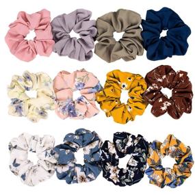 img 4 attached to 🎀 12-Pack Chiffon Hair Scrunchies by Whaline - Elastic Hair Bands with Large Hair Bow Ponytail Holder for Women and Girls