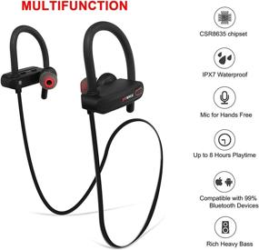 img 1 attached to Yoshix Wireless Bluetooth Earbuds - Top Sports Headphones for Running, Gym, and Fitness. Noise Cancelling Model with Built-in Mic and IPX7 Sweatproof/Waterproof, Enhanced Secure Fit Earhooks, and Travel Case