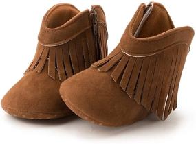 img 1 attached to 👶 Sawimlgy Plush Winter Snow Boots for Infant Baby Boys Girls - Cowboy Tassels Bowknot Ankle Boots with Soft Sole, Side Zipper - Toddler Newborn Warm First Walker Crib Outdoor Shoes