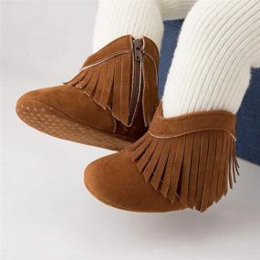 img 3 attached to 👶 Sawimlgy Plush Winter Snow Boots for Infant Baby Boys Girls - Cowboy Tassels Bowknot Ankle Boots with Soft Sole, Side Zipper - Toddler Newborn Warm First Walker Crib Outdoor Shoes