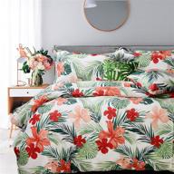 fadfay hawaiian style red hibiscus palm leaves tropical duvet cover set: king size, summer bedding 100% cotton, super soft - includes 1 duvet cover & 2 pillow shams logo
