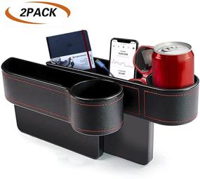 img 4 attached to 🚗 Car Seat Gap Filler with Cup Holder - 2 Pack Multifunctional Car Organizer for Cellphones, Wallets, Keys, and More!