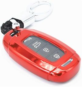 img 4 attached to Mofei Key Fob Cover TPU Case Shell Holder Protector With Key Chain For 2019 2020 2021 Hyundai Santa Fe Palisade Kona Elantra GT Veloster 3 4 Buttons Smart Keyless Remote Control (Red)